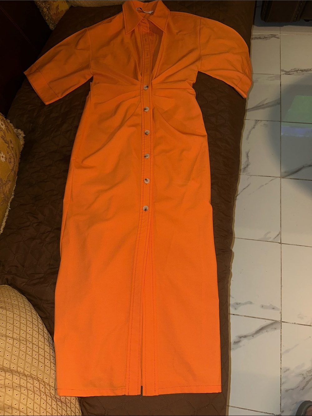 Zara Orange Button-Front Midi Dress